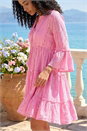 Light Pink Shimmer Tie Detail Smock Dress, Image 3 of 4
