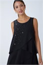 Black Embellished Chiffon Frill Swing Dress, Image 4 of 5
