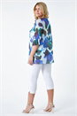 Blue Curve Tie Front Printed Mesh Top, Image 3 of 5