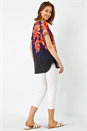 Navy Floral Print Overlay Stretch Top, Image 3 of 5