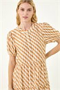 Camel  Geo Print Button Shirt Midi Dress, Image 4 of 5