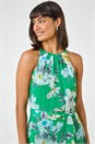 Green Floral Asymmetric Belted Midi Dress, Image 5 of 5