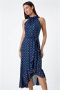 Navy  Metallic Foil Spot Halter Neck Midi Dress, Image 2 of 5