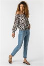 Ivory Shirred Animal Print Bardot Chiffon Top, Image 3 of 5