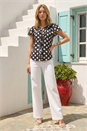 Black Spot Print Ruffle Tie Front Top, Image 2 of 4