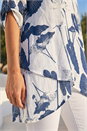 Navy  Palm Print V-Neck Wrap Hem Tunic Top, Image 4 of 4