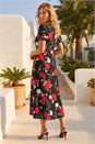 Red Floral Print Ruched Midi Dress, Image 3 of 4