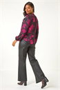 Pink Floral Print Ruffle V-Neck Top, Image 3 of 5