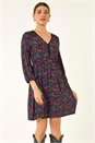 Purple Print Trim Detail Stretch Dress, Image 2 of 5