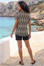 Cream  Abstract Print Front Pleat Stretch Top, Image 3 of 4
