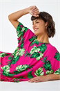PINK Palm Print Frill Detail Oversized Top, Image 2 of 5