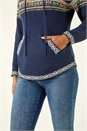Midnight Blue Nordic Print Hooded V-Neck Jumper, Image 5 of 5