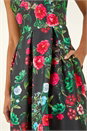 Black Floral Print Premium Stretch Midi Dress, Image 5 of 5