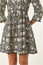 Black Floral Frill Buttoned Smock Dress, Image 5 of 5