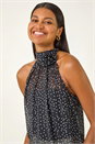Black Spot Print High Neck Halter Top, Image 1 of 5