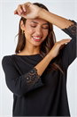 Black Plain Lace Trim Stretch Top, Image 4 of 5