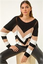 Black Chevron Colour Block Jumper, Image 1 of 5