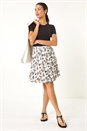 Ivory  Leaf Print Short A-Line Skirt, Image 3 of 5
