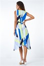 Blue Geo Print Asymmetric Fit And Flare Dress, Image 3 of 5