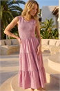 Rose Shirred Textured Smock Midi Dress, Image 1 of 4