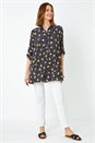 Black Daisy Print Longline Tunic Shirt, Image 4 of 5