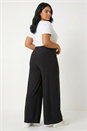 Black Curve Elastic Waist  Wide Leg Trousers, Image 7 of 7