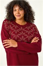 Red Curve Leaf Print Sparkly Knit Jumper, Image 1 of 7