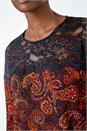 Red Lace Detail Paisley Print Stretch Top , Image 5 of 5