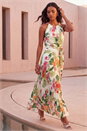 Ivory Floral Pleated Halter Neck Maxi Dress, Image 1 of 4