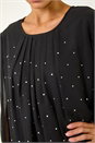 Black Pleated Sleeve Hotfix Detail Top, Image 5 of 5