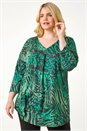 Green Curve Animal Print Pleat Front Top, Image 4 of 5