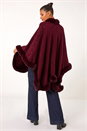 Wine Sparkly Faux Fur Trim Cape, Image 3 of 5
