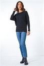 Black Geometric Longline Ribbed Batwing Jumper, Image 2 of 5