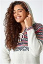 Ivory  Nordic Print Knitted Hooded V-Neck Jumper, Image 4 of 5