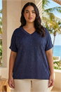 Navy Curve Faux Pearl Embellished Knit Top, Image 1 of 4