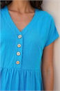 Blue Linen Look Button Midi Dress, Image 4 of 4