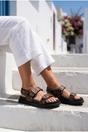 Brown iKrush Brown Saoirse Geometric Print Flatform Sandals, Image 4 of 5