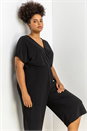 Black Curve Wrap Culotte Jumpsuit, Image 5 of 5