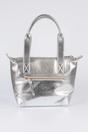 Silver Medium Metallic Faux Leather Tote Bag, Image 3 of 3