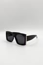 Black Oversized Square Sunglasses in Black Gold Detail, Image 3 of 5