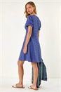 Denim Broderie Cotton Stretch Frill Dress, Image 3 of 6