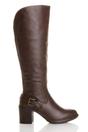 Brown AJVANI Brown High Block Heel Chunky Biker Knee High Boots, Image 5 of 6