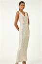 Silver Sequin Side Twist Wrap Maxi Dress, Image 2 of 5