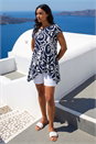 Navy  Floral Print Hanky Hem Tunic Top, Image 2 of 4