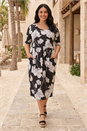 Black Curve Floral Print Pocket Dress, Image 1 of 4