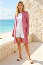 Cerise Pointelle Longline Cardigan, Image 1 of 4