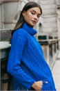 Blue Cable Knit Roll Neck Fringed Jumper, Image 3 of 6