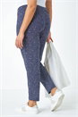 Navy  Curve Printed Elastic Waist Tapered Trousers, Image 3 of 6