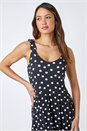 Black Sleeveless Polka Dot Midi Stretch Dress , Image 4 of 5