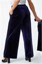 Midnight Blue Velvet Elastic Waist Wide Leg Trousers, Image 3 of 6